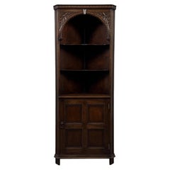 Fine Early 20th Century Antique English Carved Oak Corner Cabinet