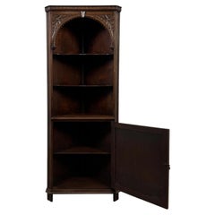 Fine Early 20th Century Antique English Carved Oak Corner Cabinet