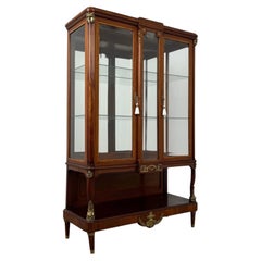 19th Century Antique French Mahogany Glazed Display Vitrine Cabinet