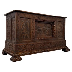 Fine Antique 18th Century English Georgian Heavily Carved Oak Coffer