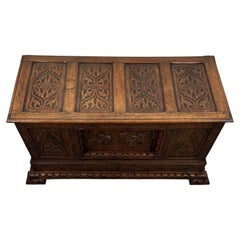 Fine Antique 18th Century English Georgian Heavily Carved Oak Coffer