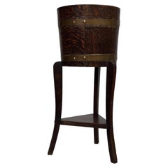 Fine Antique Early 20th Century English Oak Barrel Planter Stand Jardiniere