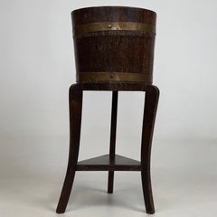 Fine Antique Early 20th Century English Oak Barrel Planter Stand Jardiniere