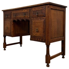 Fine Antique Early 20th Century English Edwardian Carved Oak Desk