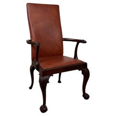 Fine Antique 19th Century English Mahogany Open Armchair with Claw Feet
