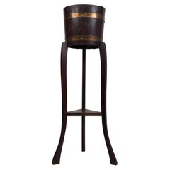 Fine Antique Early 20th Century English Brass-Bound Oak Barrel Plant Stand