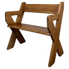 Fine Antique 19th Century English Victorian Pitch Pine Bench