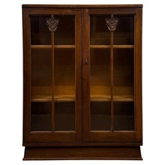 Fine Antique Early 20th Century English Edwardian Oak Display Vitrine Cabinet