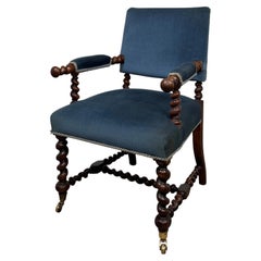 Fine Antique 19th Century English Victorian Carved Oak Barley Twist Armchair