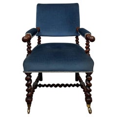 Fine Antique 19th Century English Victorian Carved Oak Barley Twist Armchair