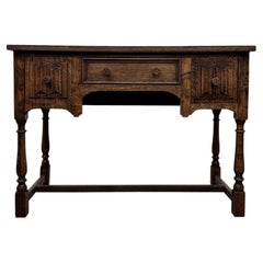 Fine Antique English Edwardian Oak Writing Desk, Early 20th Century