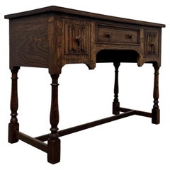 Fine Antique English Edwardian Oak Writing Desk, Early 20th Century