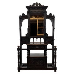 Impressive 19th Century English Victorian Carved Oak Green Man Hall Stand
