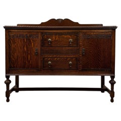 Fine Antique Early 20th Century English Edwardian Carved Oak Sideboard