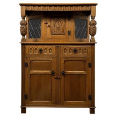 Fine Antique Early 20th Century English Golden Oak Court Cupboard