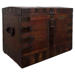 Fine Antique 19th Century English Victorian Iron-Bound Oak Silver Chest