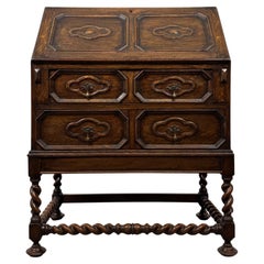 Fine Antique English Jacobean Style Oak Bureau, Early 20th Century