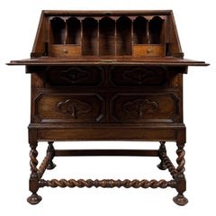 Fine Antique English Jacobean Style Oak Bureau, Early 20th Century