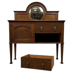 Antique Early 20th Century English Edwardian Oak Sideboard with Convex Mirror