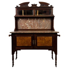 Antique Early 20th Century English Edwardian Burr Walnut and Marble Washstand