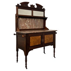 Antique Early 20th Century English Edwardian Burr Walnut and Marble Washstand