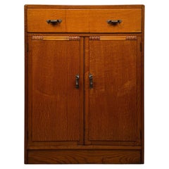 Antique Early 20th Century English Art Deco Style Oak Cupboard Cabinet