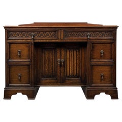 Fine Antique Early 20th Century English Edwardian Carved Oak Desk