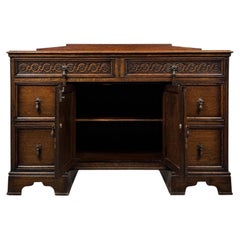 Fine Antique Early 20th Century English Edwardian Carved Oak Desk