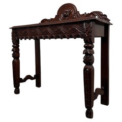 Fine Antique 19th Century English Victorian Carved Oak Side Table