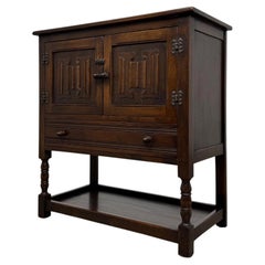 Fine Antique Early 20th Century English Linenfold Oak Cupboard