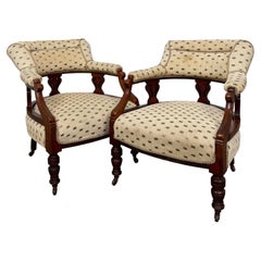 Fine Antique Pair of Early 20th Century English Edwardian Mahogany Armchairs