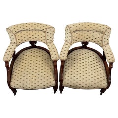 Fine Antique Pair of Early 20th Century English Edwardian Mahogany Armchairs