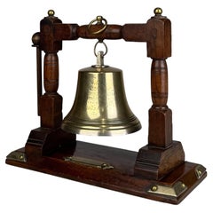Antique Early 20th Century English Edwardian Nautical Brass Bell with Oak Stand