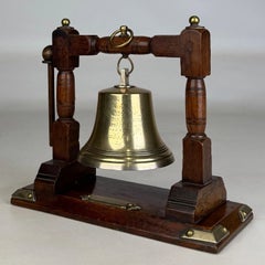 Antique Early 20th Century English Edwardian Nautical Brass Bell with Oak Stand