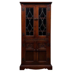 Fine Vintage 20th Century Old Charm Fitted Oak Bookcase Cabinet Vitrine