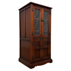 Fine Vintage 20th Century Old Charm Fitted Oak Bookcase Cabinet Vitrine