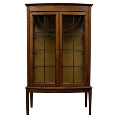 Fine Antique Early 20th Century English Edwardian Oak Display Cabinet Vitrine