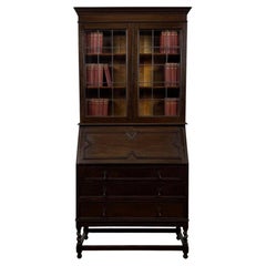 Fine 20th Century Jacobean Style Oak Bureau Bookcase