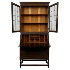 Fine 20th Century Jacobean Style Oak Bureau Bookcase