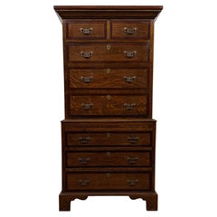 Antique English Oak Chest-on-Chest Tallboy with Brass Handles