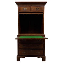 Antique English Oak Chest-on-Chest Tallboy with Brass Handles