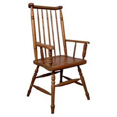 Magnifique fauteuil de style champêtre du XXe siècle en pin de pinède, avec dossier à barreaux