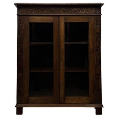 Fine Quality Antique 19th Century Carved Oak Display Cabinet Vitrine