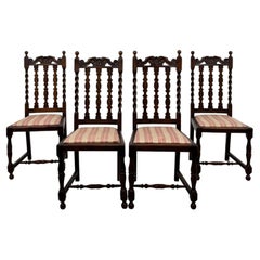 Fine Antique Set of Four 20th Century Barley Twist Oak Dining Chairs