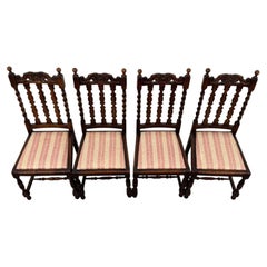 Fine Antique Set of Four 20th Century Barley Twist Oak Dining Chairs