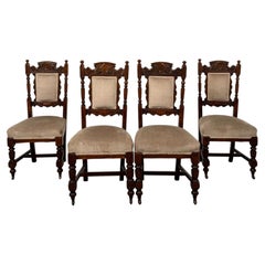 Fine Antique Set of Four 19th Century Victorian Oak Dining Chairs