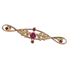 Antique Victorian Gold Ruby and Seed Pearl Openwork Brooch