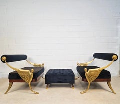 Exceptional Pair of Egyptian Revival Bronze & Velvet Lounge Sofas