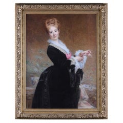 Charles Chaplin, Large 19th Century Portrait of an Elegant Lady, Oil on Canvas