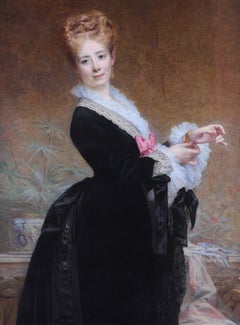 Charles Chaplin, Large 19th Century Portrait of an Elegant Lady, Oil on Canvas